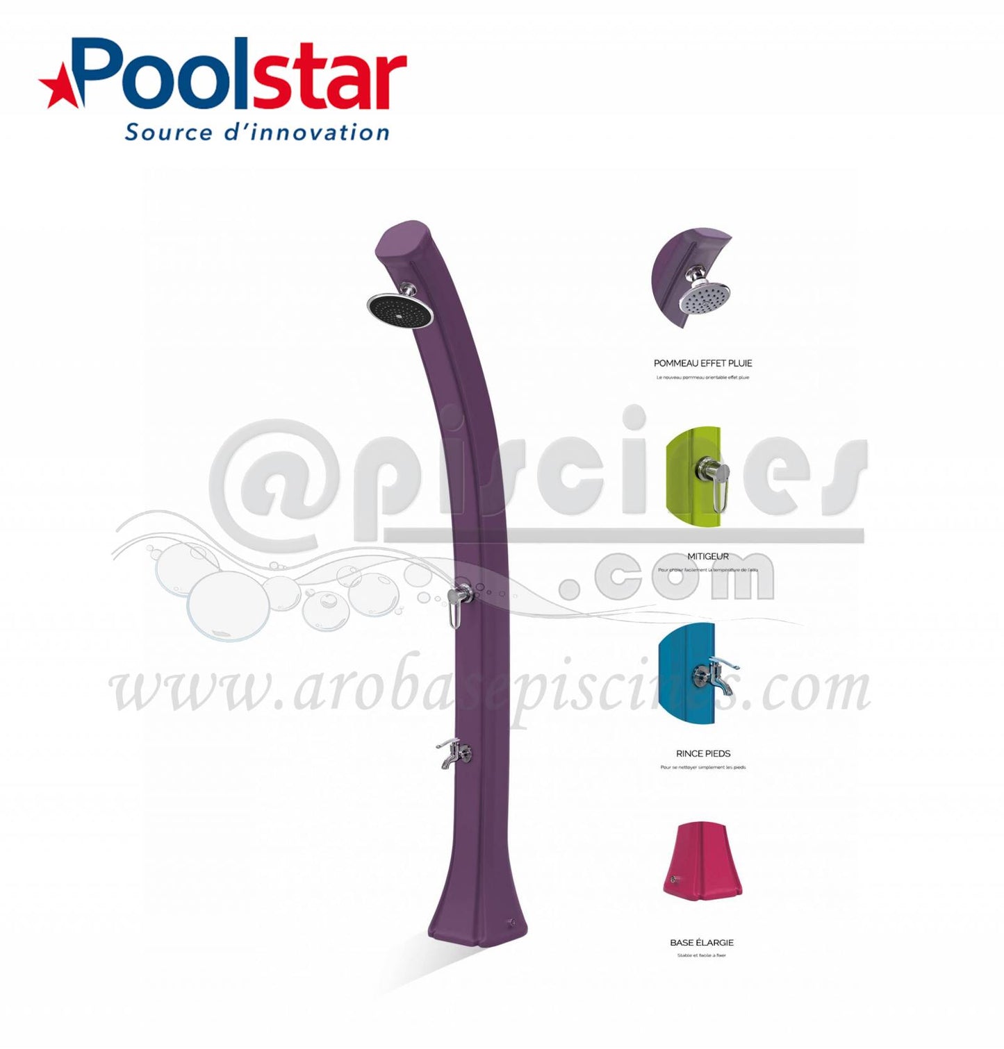 DOUCHE SOLAIRE 44L HAPPY AVEC RINCE PIEDS PLUSIEURS COLORIS DISPONIBLES